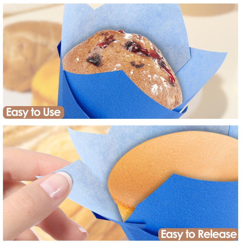 TRUSBER Tulip Cupcake Liners,150pieces Blue Muffin Baking Cups Holders Paper Cupcake Wrappers for Wedding, Birthday, Christmas, Baby Shower Parties - Image 4
